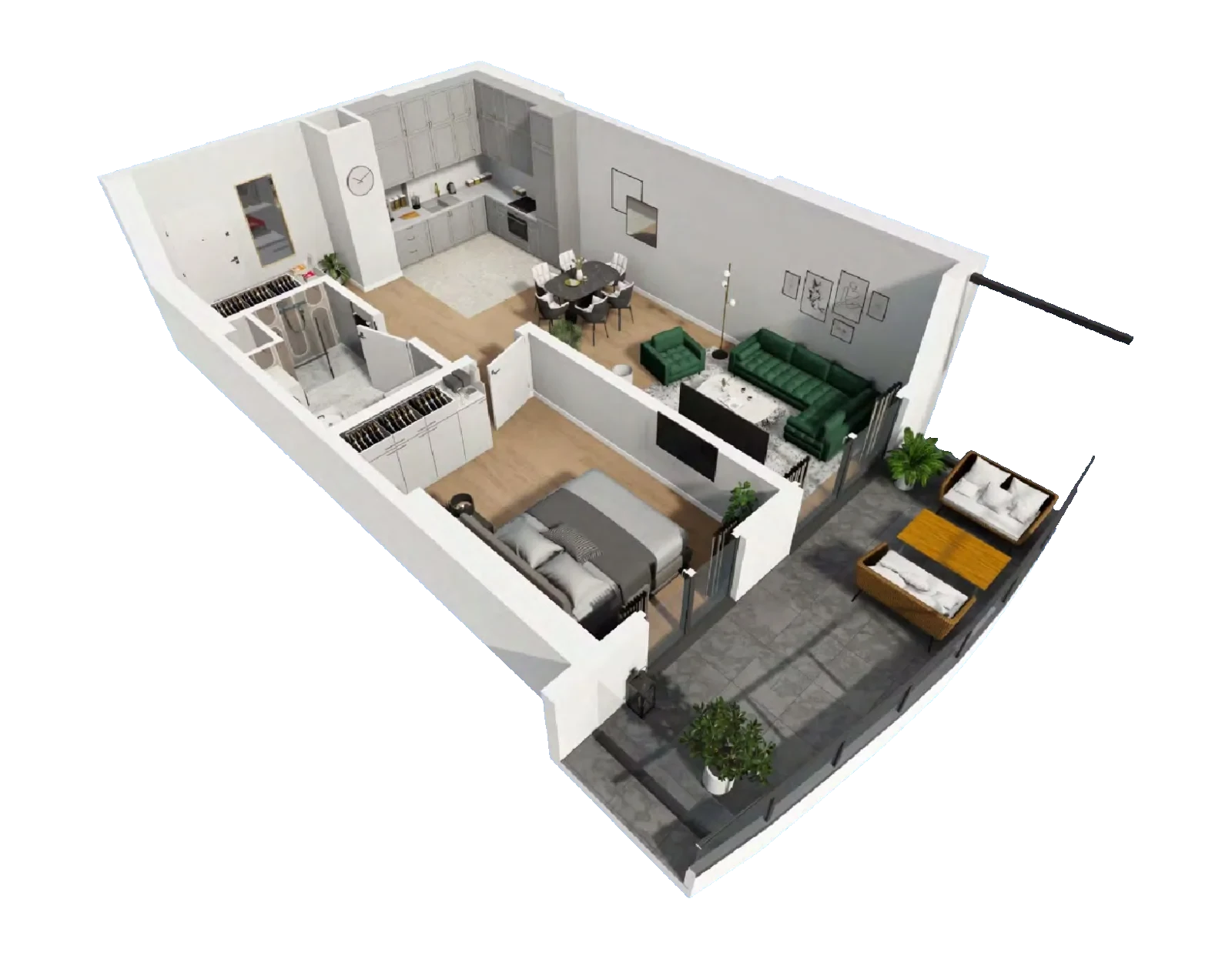 Isometric cutaway of the 1+1 · Type No. 1 residence