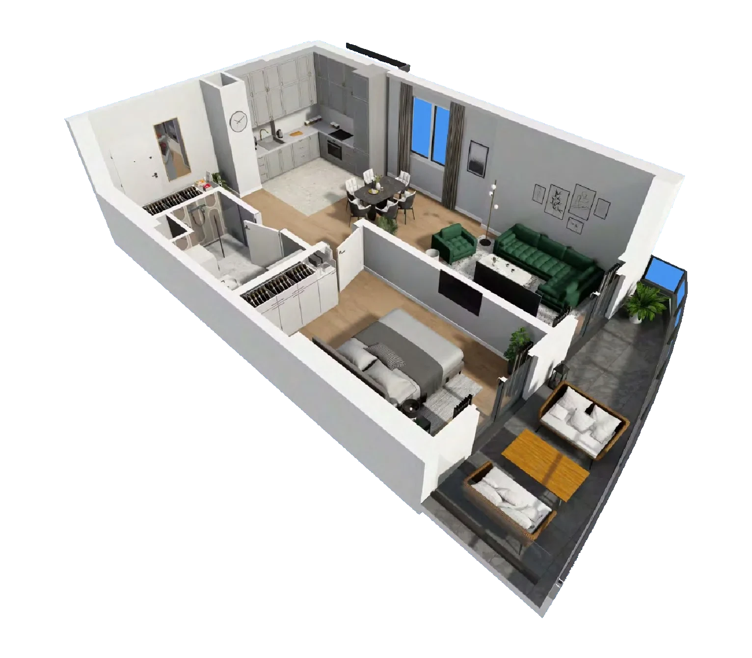 Isometric cutaway of the 1+1 · Type No. 2 residence