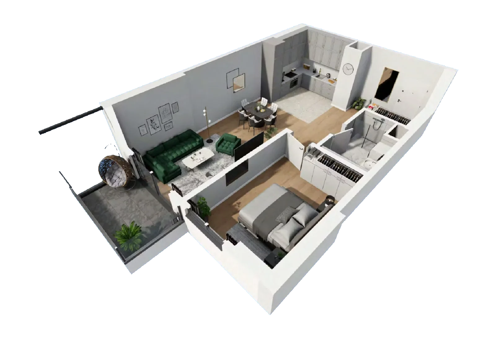 Isometric cutaway of the 1+1 · Type No. 5 residence