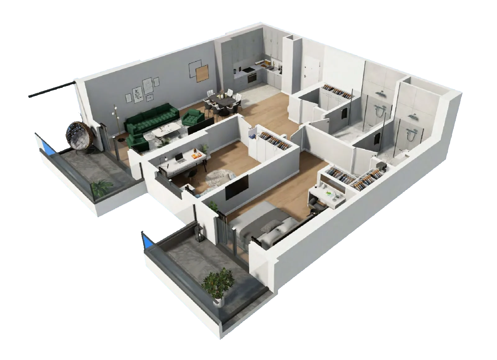 Isometric cutaway of the 2+1 · Type No. 4 residence