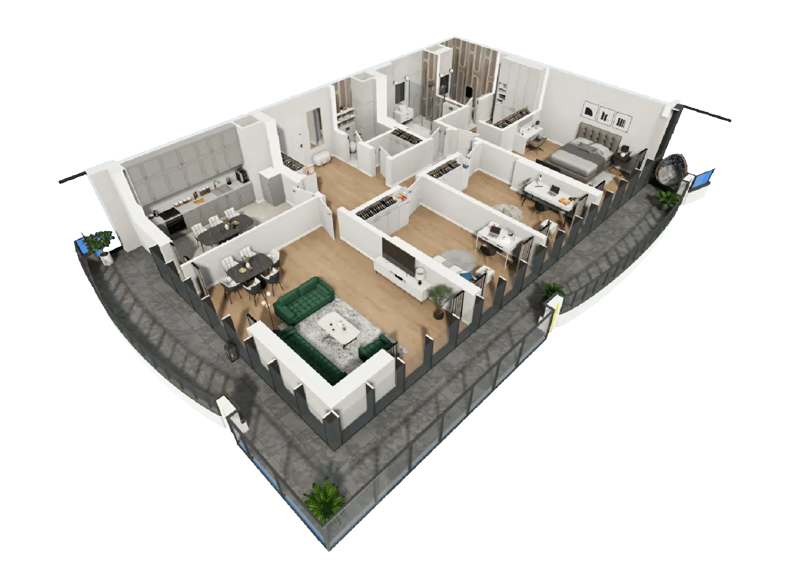 Isometric cutaway of the 3+1 · Type No. 7 residence