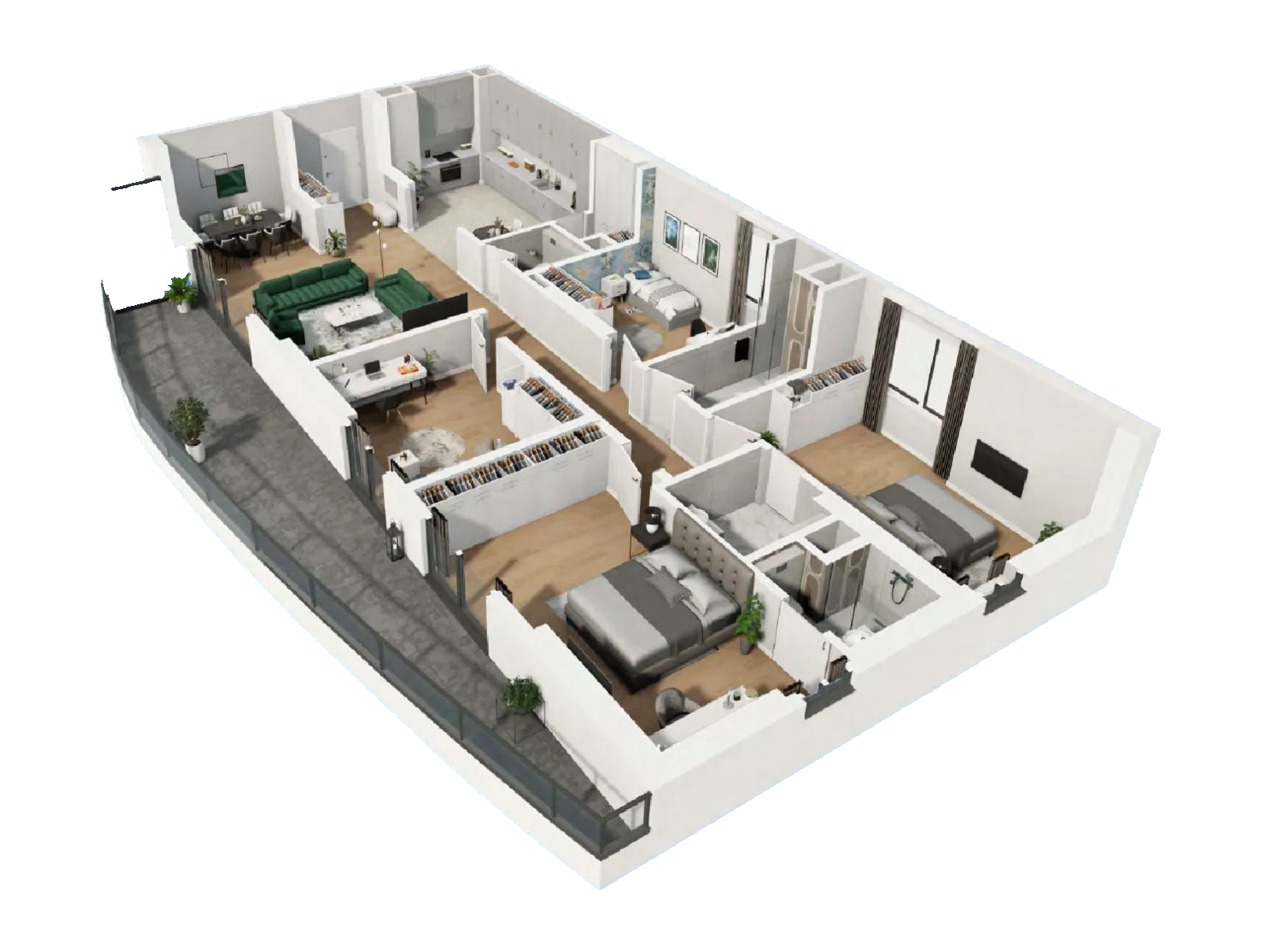 Isometric cutaway of the 3+1 · Type No. 6 residence